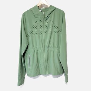 Cali Sport Green Perforated Running Jacket Elastic Waist Light Weight Size Large